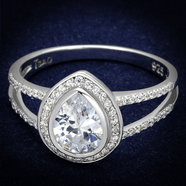 TS465 - Rhodium 925 Sterling Silver Ring with AAA Grade CZ  in Clear A874-TS465