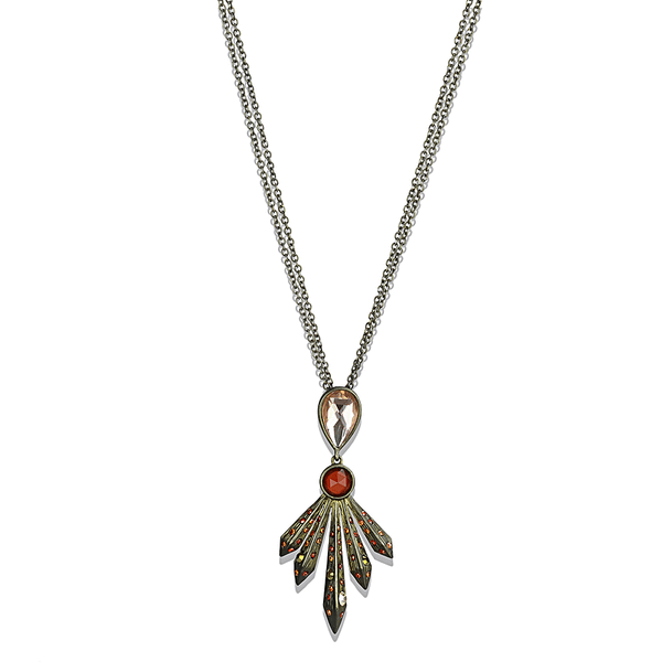 LO4216 - Antique Copper Brass Necklace with Synthetic Synthetic Glass in Champagne A874-LO4216