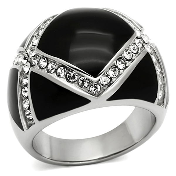 TK1132 - High polished (no plating) Stainless Steel Ring with Top Grade Crystal  in Clear A874-TK1132