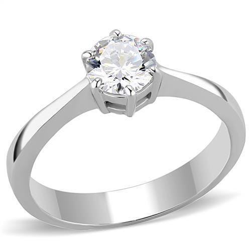 TK3252 - High polished (no plating) Stainless Steel Ring with AAA Grade CZ  in Clear A874-TK3252