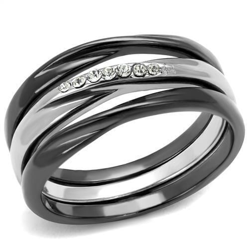 TK1340PJ - Two Tone IP Light Black (IP Gun) Stainless Steel Ring with Top Grade Crystal  in Clear A874-TK1340PJ