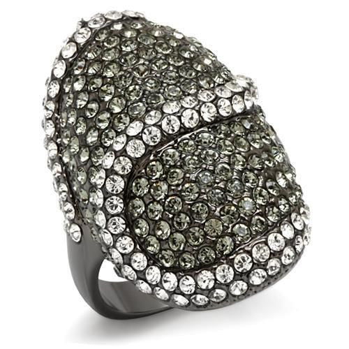 LO1626 - TIN Cobalt Black Brass Ring with Top Grade Crystal  in Black Diamond A874-LO1626