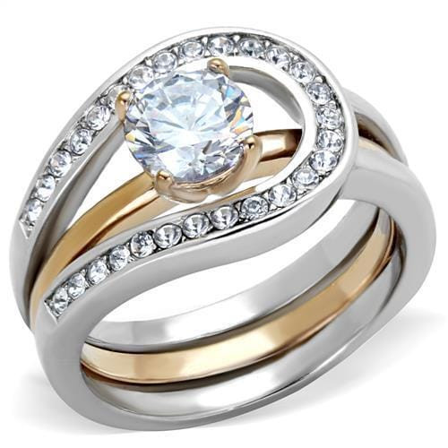 TK2032 - Two-Tone IP Rose Gold Stainless Steel Ring with AAA Grade CZ  in Clear A874-TK2032