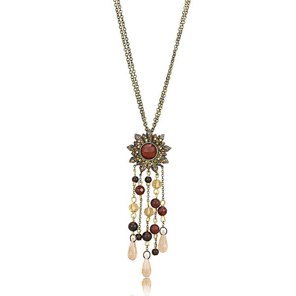 LO4215 - Antique Copper Brass Chain Pendant with Synthetic Onyx in Garnet A874-LO4215