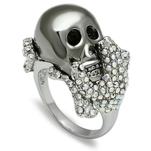3W006 - Rhodium + Ruthenium White Metal Ring with Top Grade Crystal  in Aurora Borealis (Rainbow Ef A874-3W006
