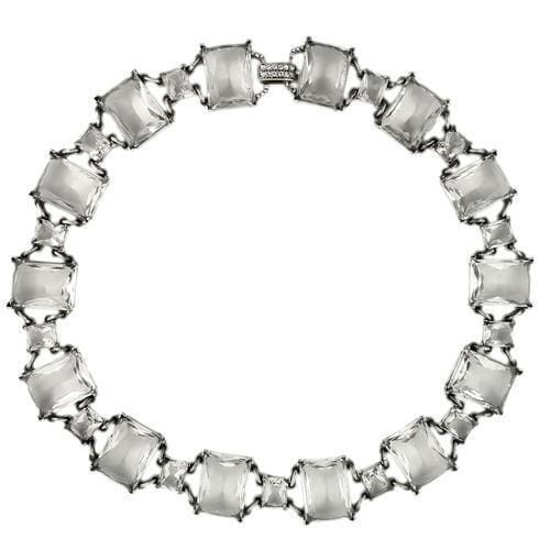 LO1140 - Antique Silver Brass Necklace with Synthetic Synthetic Glass in Clear A874-LO1140