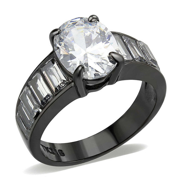 TK3778 - IP Black (Ion Plating) Stainless Steel Ring with AAA Grade CZ in Clear A874-tk3778