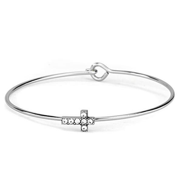LO3266 - Rhodium Brass Bangle with Top Grade Crystal  in Clear A874-LO3266