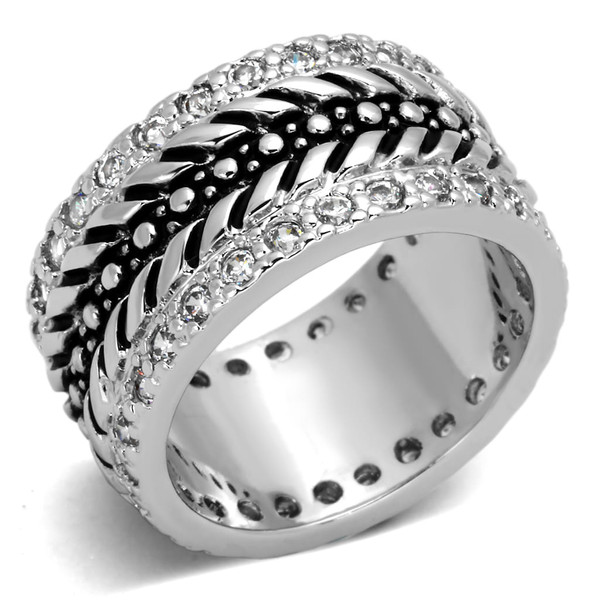 3w315 - Rhodium Brass Ring with AAA Grade CZ  in Clear A874-3w315