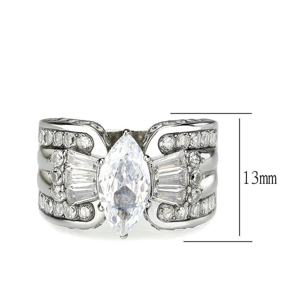 TK3777 - High polished (no plating) Stainless Steel Ring with AAA Grade CZ in Clear A874-tk3777