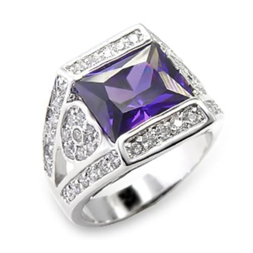 6X074 - Rhodium Brass Ring with AAA Grade CZ  in Amethyst A874-6X074