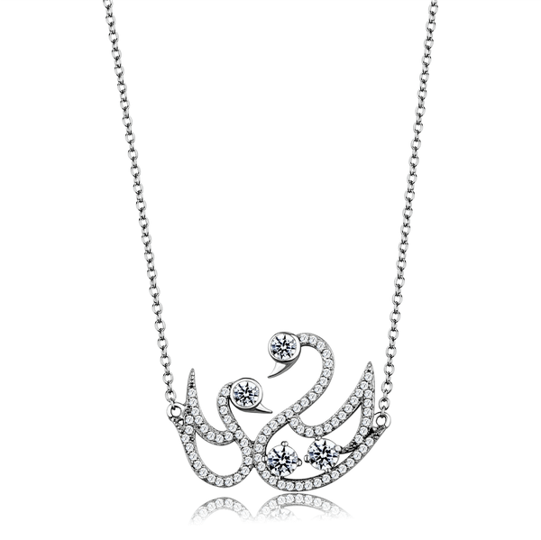 TS447 - Rhodium 925 Sterling Silver Chain Pendant with AAA Grade CZ  in Clear A874-TS447