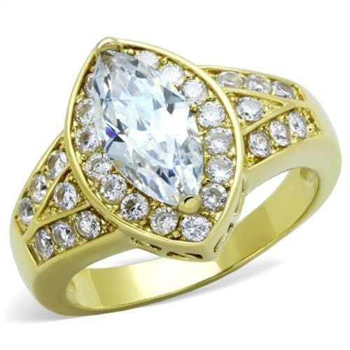 TK1896 - IP Gold(Ion Plating) Stainless Steel Ring with AAA Grade CZ  in Clear A874-TK1896