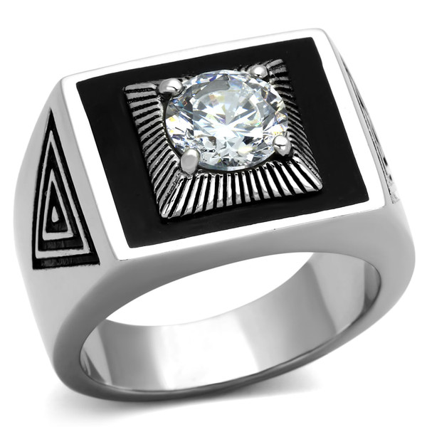 TK1053 - High polished (no plating) Stainless Steel Ring with AAA Grade CZ  in Clear A874-TK1053