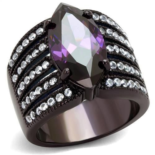 TK1752DC - IP Dark Brown (IP coffee) Stainless Steel Ring with AAA Grade CZ  in Amethyst A874-TK1752DC