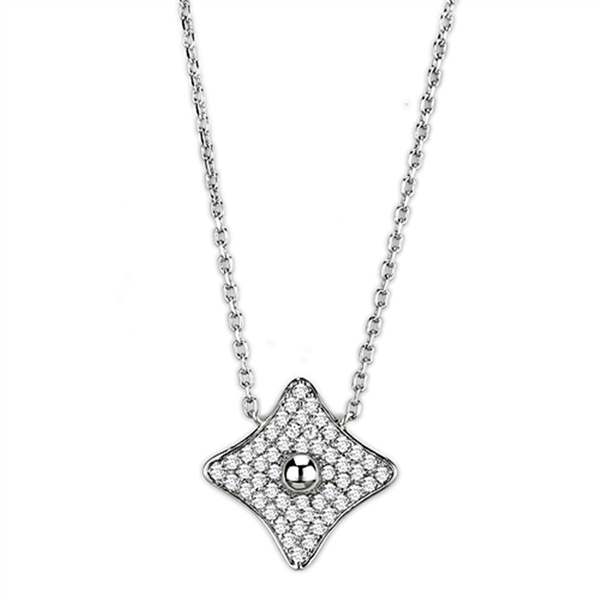 3W430 - Rhodium Brass Necklace with AAA Grade CZ  in Clear A874-3W430