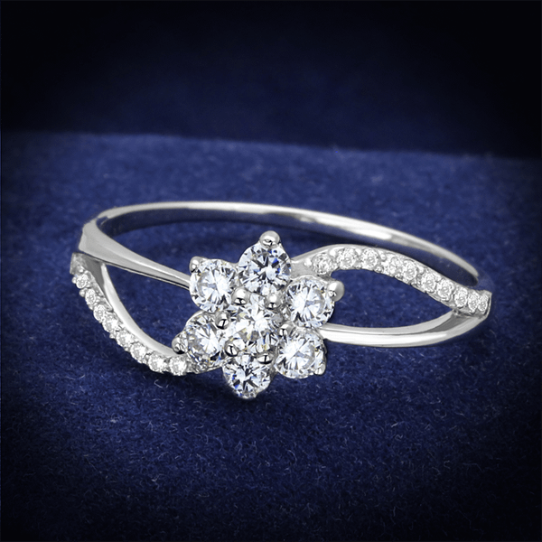 TS182 - Rhodium 925 Sterling Silver Ring with AAA Grade CZ  in Clear A874-TS182