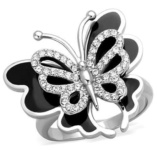 TK1676 - High polished (no plating) Stainless Steel Ring with Top Grade Crystal  in Clear A874-TK1676
