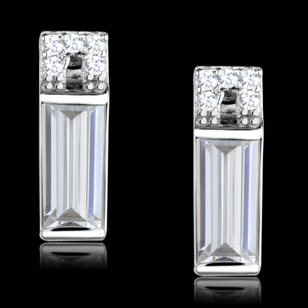 TS550 - Rhodium 925 Sterling Silver Earrings with AAA Grade CZ  in Clear A874-TS550