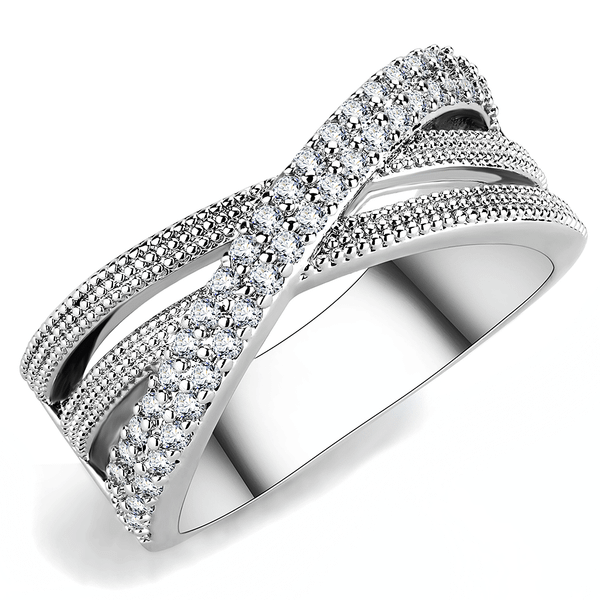 3W1464 - Rhodium Brass Ring with AAA Grade CZ  in Clear A874-3W1464