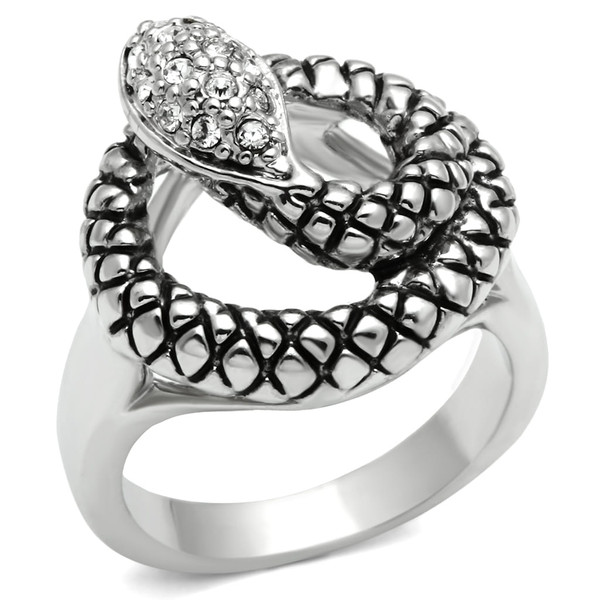 3W183 - Rhodium Brass Ring with Top Grade Crystal  in Clear A874-3W183