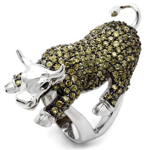 0W004 - Rhodium + Ruthenium Brass Ring with AAA Grade CZ  in Multi Color A874-0W004