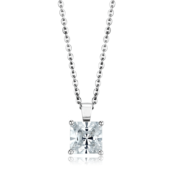 LOS895 - Rhodium 925 Sterling Silver Chain Pendant with AAA Grade CZ  in Clear A874-LOS895