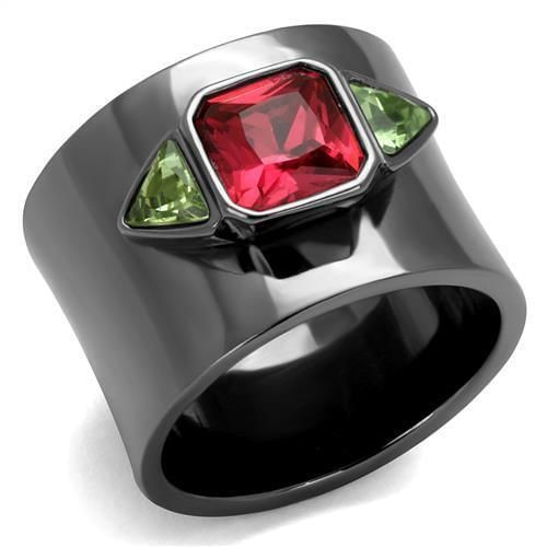 TK2556 - IP Light Black  (IP Gun) Stainless Steel Ring with Synthetic Synthetic Glass in Multi Color A874-TK2556