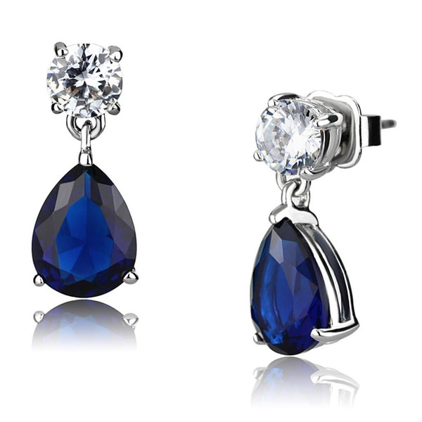 LO4684 - Rhodium Brass Earrings with Synthetic Synthetic Glass in Montana A874-LO4684