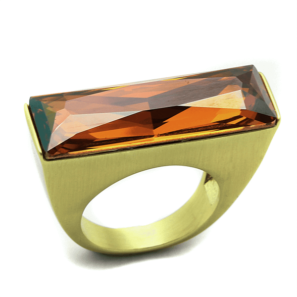 LO3516 - Gold & Brush Brass Ring with Top Grade Crystal  in Champagne A874-LO3516