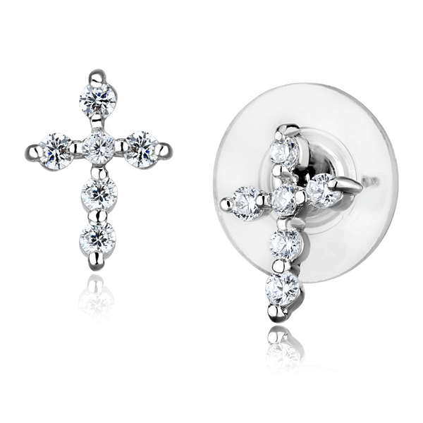 3W1294 - Rhodium Brass Earrings with AAA Grade CZ  in Clear A874-3W1294