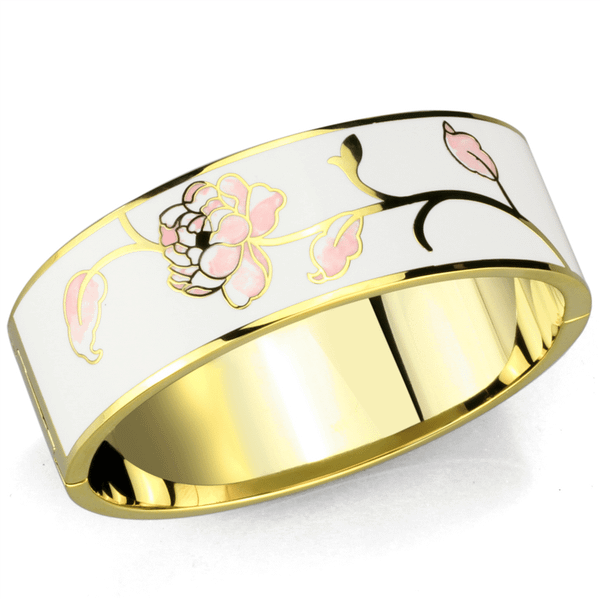 3W1017 - Gold White Metal Bangle with Epoxy  in White A874-3W1017