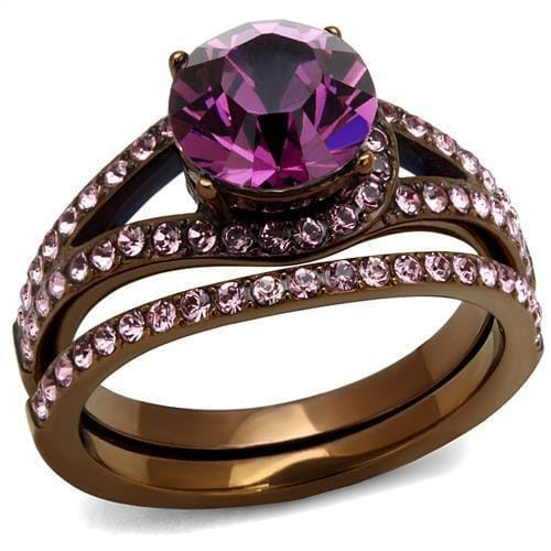 TK2745 - IP Coffee light Stainless Steel Ring with Top Grade Crystal  in Amethyst A874-TK2745