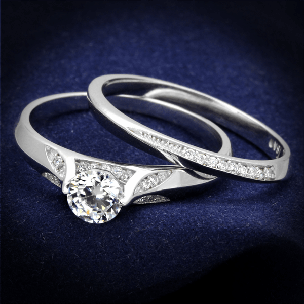 TS348 - Rhodium 925 Sterling Silver Ring with AAA Grade CZ  in Clear A874-TS348