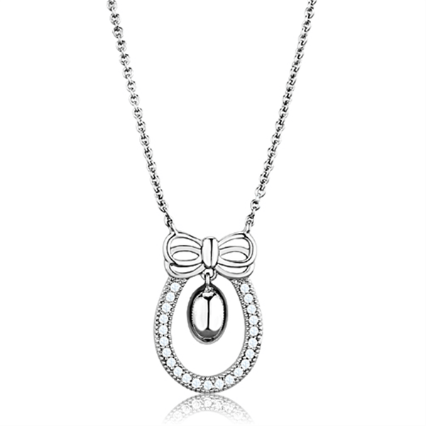 3W718 - Rhodium Brass Necklace with AAA Grade CZ  in Clear A874-3W718