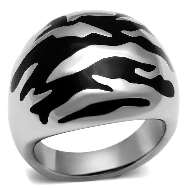 TK672 - High polished (no plating) Stainless Steel Ring with Epoxy  in Jet A874-TK672