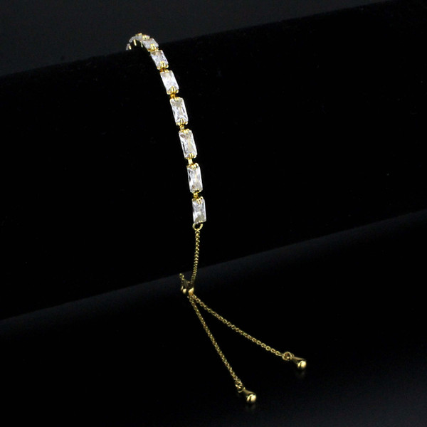 3W1662 - Gold Brass Bracelet with AAA Grade CZ in Clear A874-3w1662