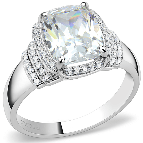 DA024 - High polished (no plating) Stainless Steel Ring with Cubic  in Clear A874-DA024