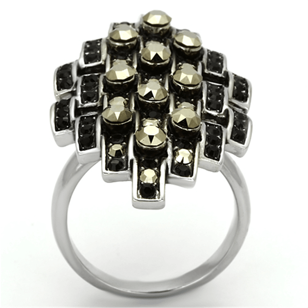 TK1136 - High polished (no plating) Stainless Steel Ring with Top Grade Crystal  in Jet A874-TK1136