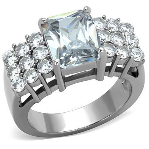 TK1753 - High polished (no plating) Stainless Steel Ring with AAA Grade CZ  in Clear A874-TK1753