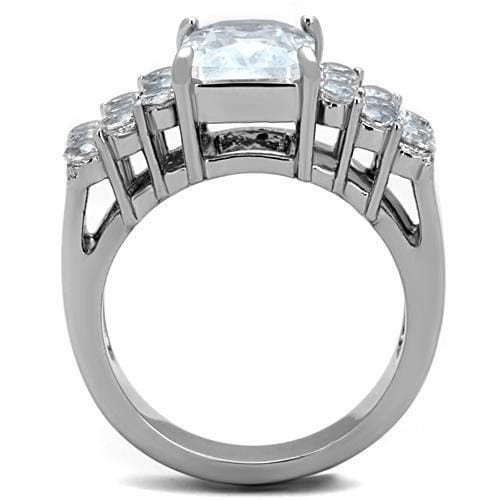 TK1753 - High polished (no plating) Stainless Steel Ring with AAA Grade CZ  in Clear A874-TK1753