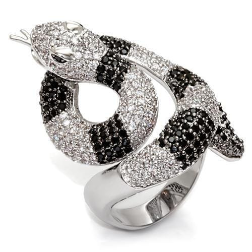 1W081 - Rhodium + Ruthenium Brass Ring with AAA Grade CZ  in Black Diamond A874-1W081