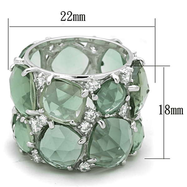 LOS764 - Rhodium 925 Sterling Silver Ring with Synthetic Synthetic Glass in Emerald A874-LOS764
