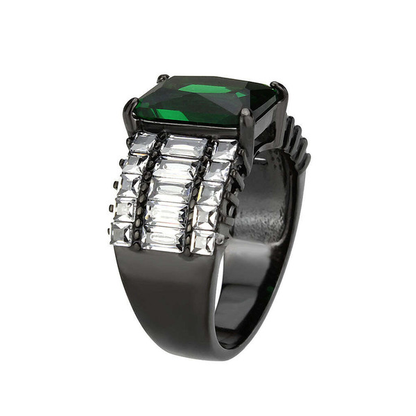 TK3774 - IP Black (Ion Plating) Stainless Steel Ring with Synthetic in Emerald A874-tk3774