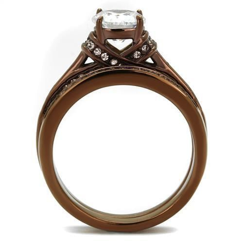 TK1919LC - IP Coffee light Stainless Steel Ring with AAA Grade CZ  in Clear A874-TK1919LC