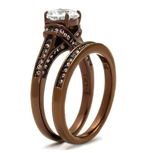 TK1919LC - IP Coffee light Stainless Steel Ring with AAA Grade CZ  in Clear A874-TK1919LC