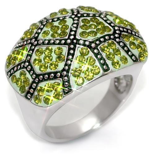 LO1519 - Rhodium Brass Ring with Top Grade Crystal  in Olivine color A874-LO1519