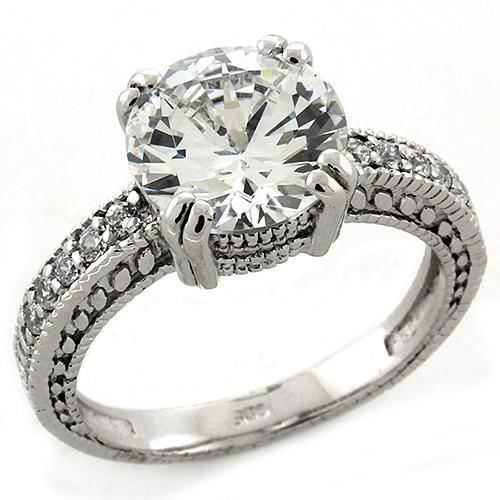 LOAS1223 - Rhodium 925 Sterling Silver Ring with AAA Grade CZ  in Clear A874-LOAS1223