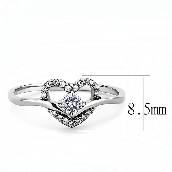 DA106 - High polished (no plating) Stainless Steel Ring with AAA Grade CZ  in Clear A874-DA106