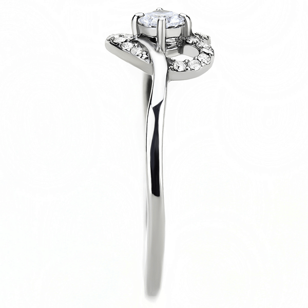 DA106 - High polished (no plating) Stainless Steel Ring with AAA Grade CZ  in Clear A874-DA106